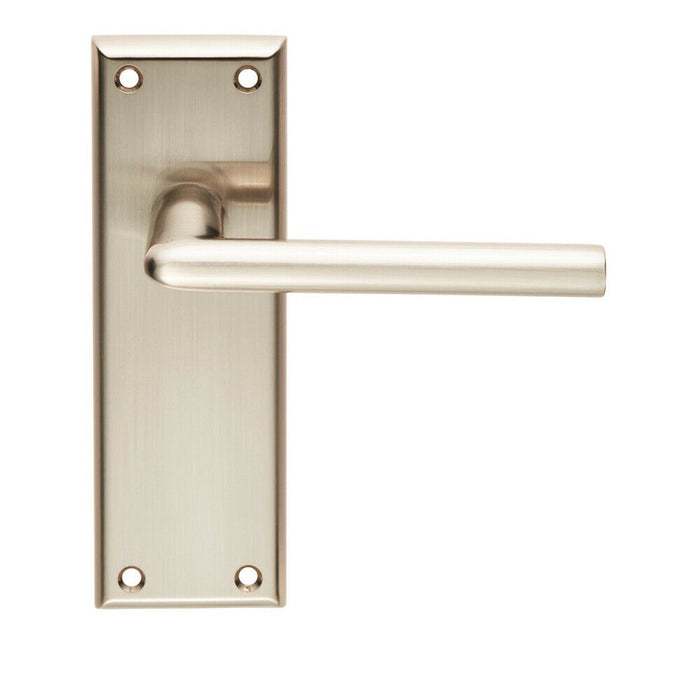 2x PAIR Rounded Lever on Latch Backplate Door Handle 150 x 50mm Satin Nickel Loops