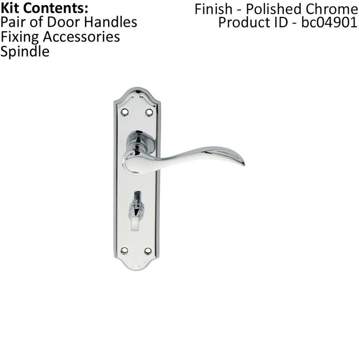 PAIR Curved Door Handle Lever on Bathroom Backplate 180 x 45mm Polished Chrome Loops
