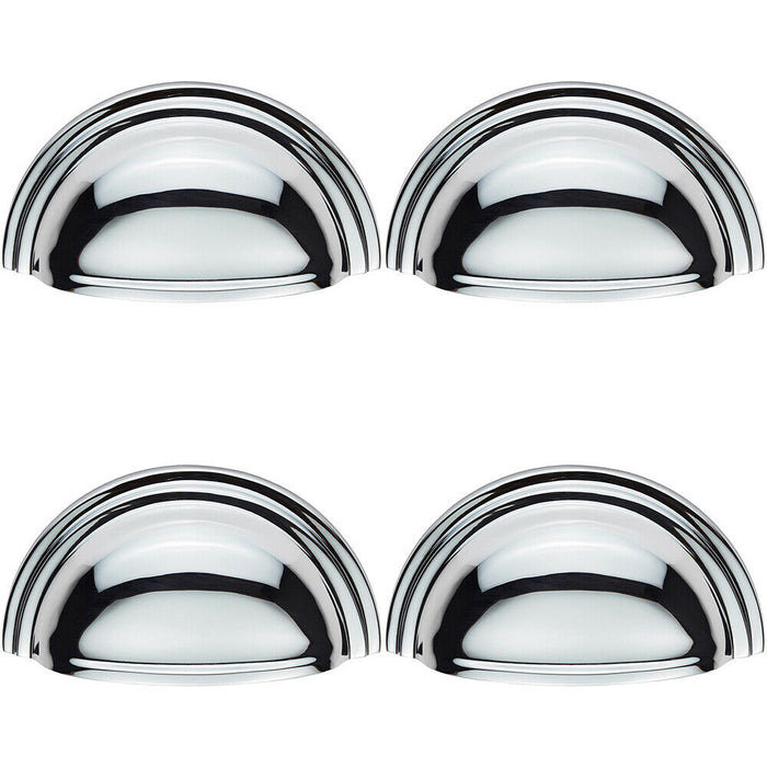 4x Victorian Cup Pull Handle Polished Chrome 92 x 46mm 76mm Fixing Centres Loops
