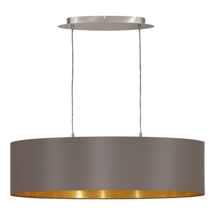 Pendant Ceiling Light Colour Satin Nickel Shade Cappuccino Gold Fabric E27 2x60W Loops