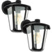 2 PACK IP44 Outdoor Wall Light Black Glass Lantern 60W E27 Porch Lamp Down Loops