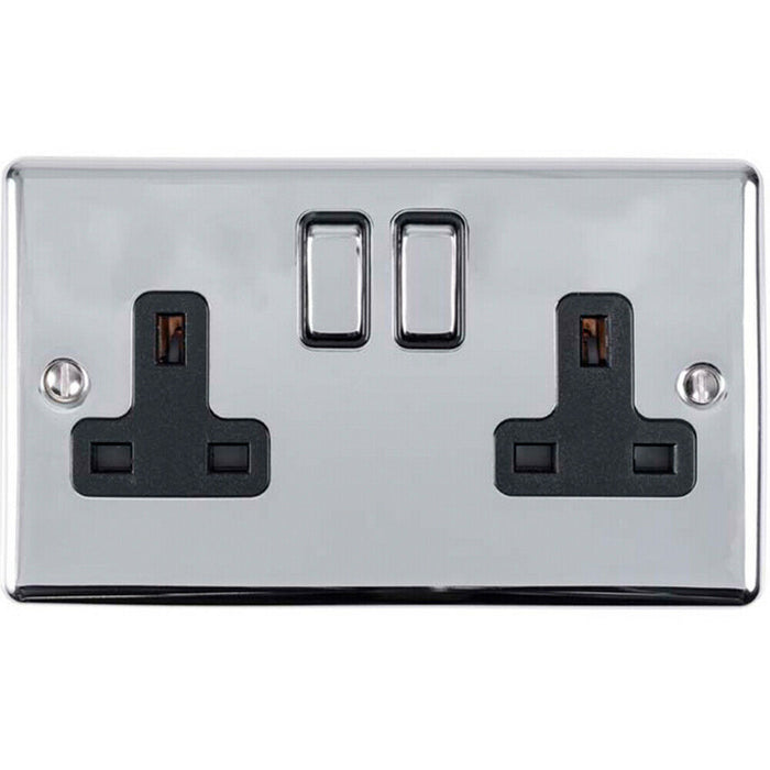 UK Plug Socket Pack -2x Twin & 4x Single Gang- CHROME / Black 13A Switched Loops