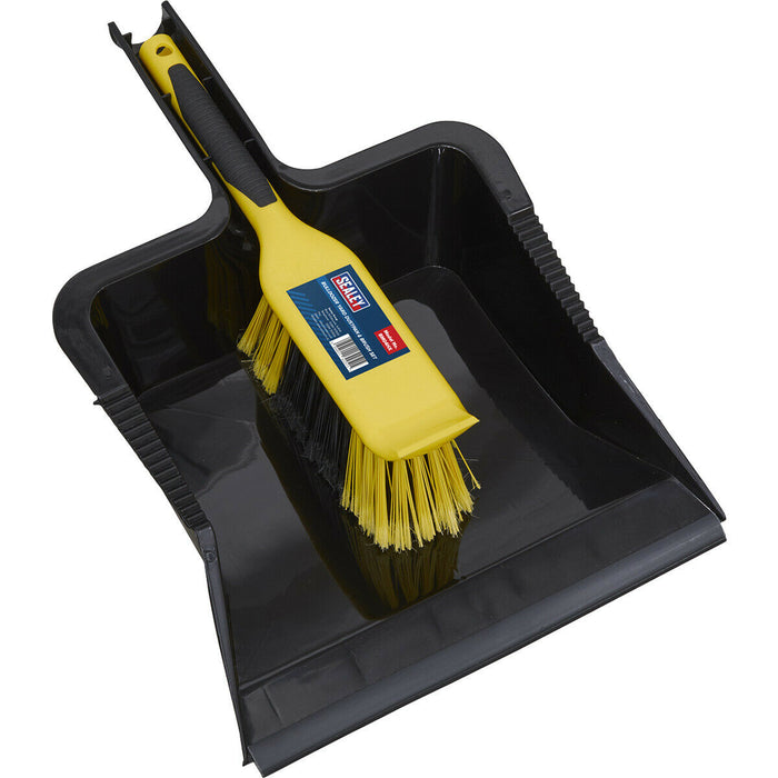 Bulldozer Yard Dustpan & Brush Set - Dual Split-Tip Brush - Soft & Hard Fibres Loops