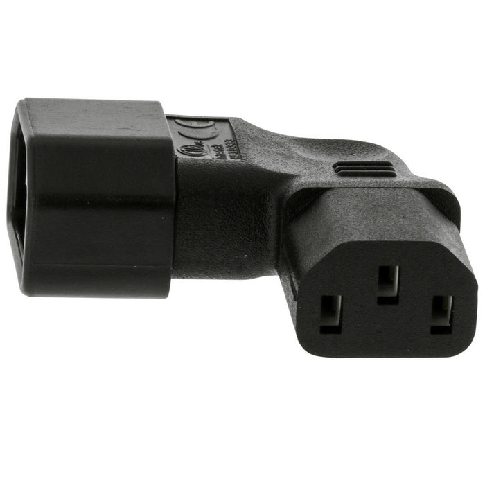 Right Angled IEC Adapter Male Kettle (C14) to Female (C13) Flat 10A Power Plug Loops