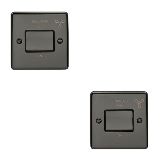 2 PACK 6A Extractor Fan Isolator Switch BLACK NICKEL & Black Trim 3 Pole Shower Loops