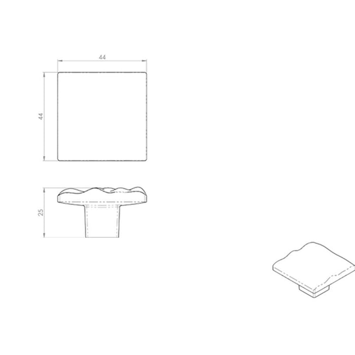 Textured Square Plate Cupboard Door Knob 44 x 44mm Satin Nickel Handle Loops