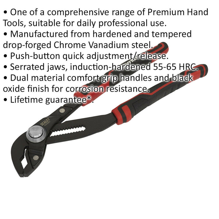 300mm Quick Release Water Pump Pliers - Serrated Jaws - Corrosion Resistant Loops