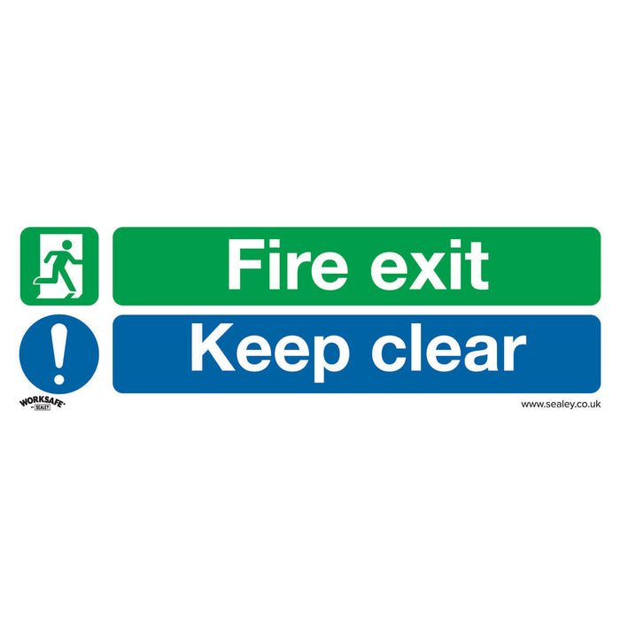 1x FIRE EXIT KEEP CLEAR Health & Safety Sign - Rigid Plastic 300 x 100mm Warning Loops