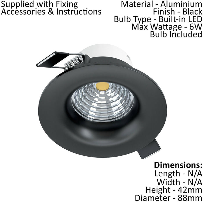 2 PACK Wall / Ceiling Flush Downlight Black Aluminium 6W LED 88mm Round Loops