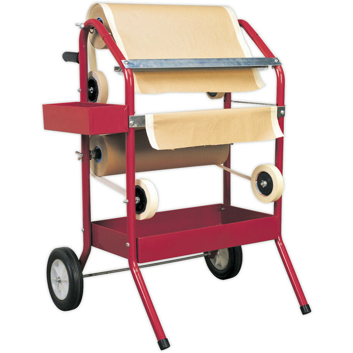 Masking Paper Dispenser Trolley - Holds 2 x 450mm Rolls - Two Storage Trays Loops