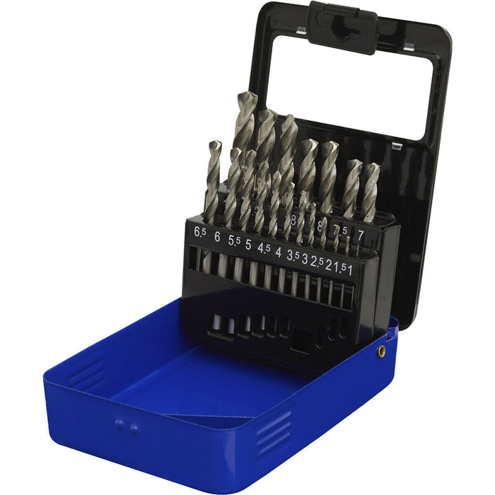 19 Piece Fully Ground HSS Drill Bit Kit - 1mm to 10mm Sizes - Split Point Tip Loops