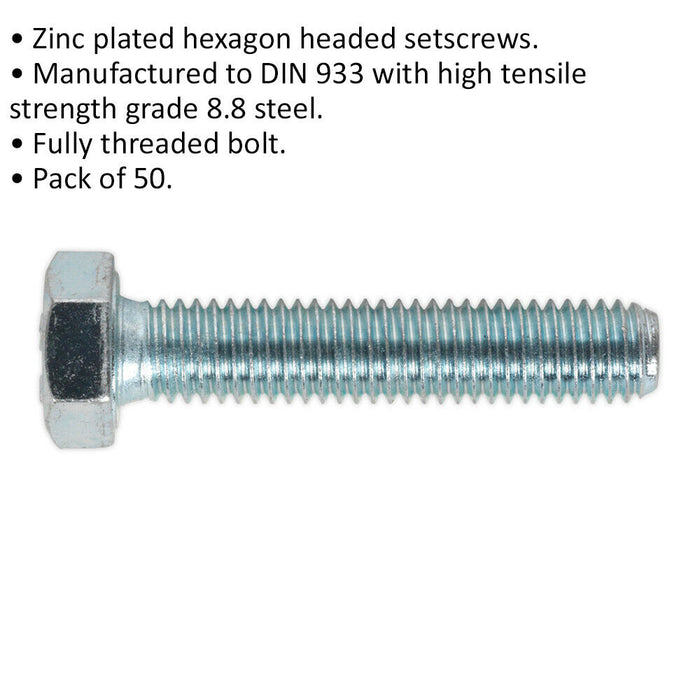 50 PACK HT Setscrew - M8 x 40mm - Grade 8.8 Zinc - Fully Threaded - DIN 933 Loops