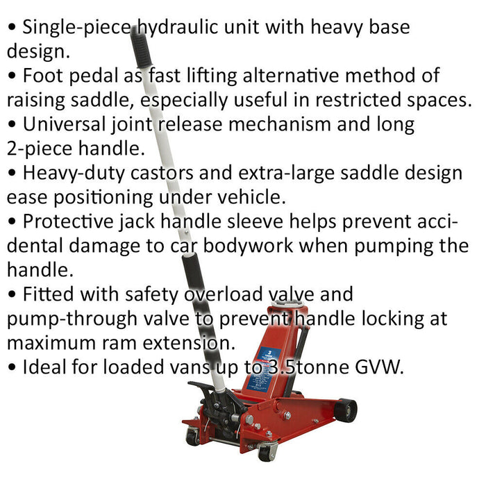 Hydraulic Trolley Jack with Foot Pedal - 3 Tonne Capacity - 460mm Max Height Loops