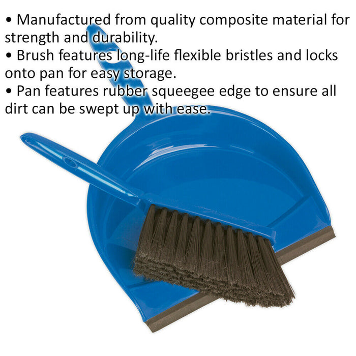 Composite Dustpan & Brush Set - Long-Life Bristles - Rubber Squeegee Edge Loops