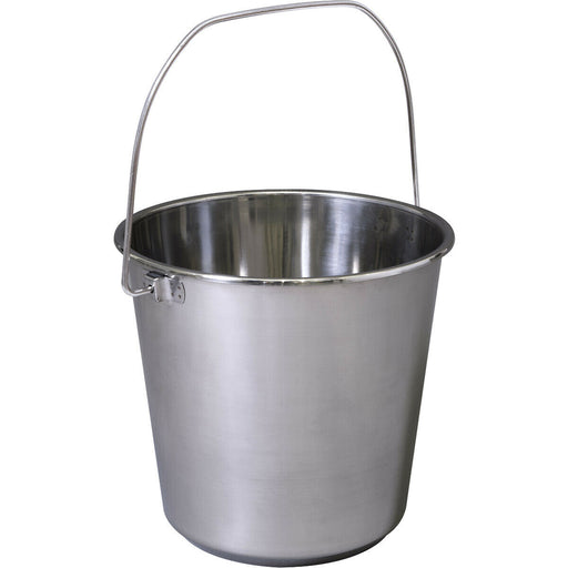 Heavy Duty 12 Litre Stainless Steel Mop Bucket - Carry Handle - Large Water Pail Loops