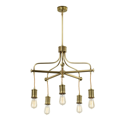 5 Bulb Chandelier Hanging Pendant LIght Aged Brass Finish LED E27 60W Bulb Loops
