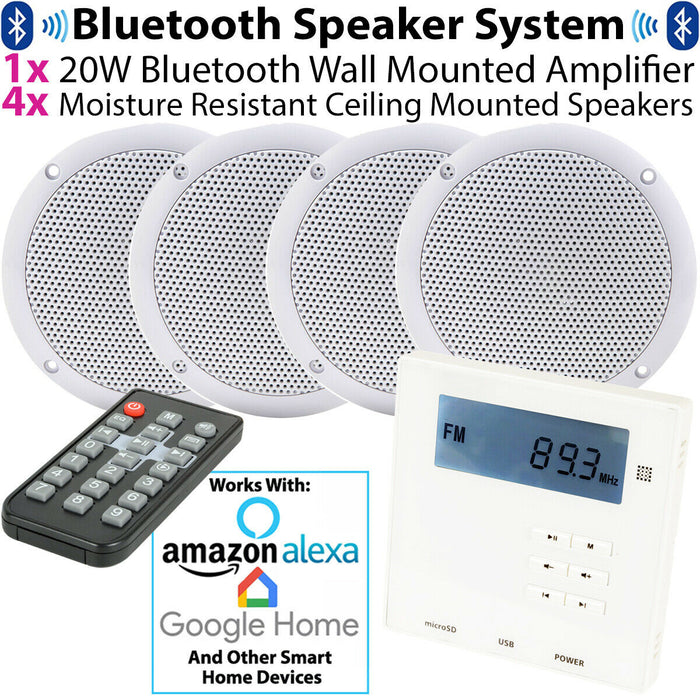 Wall Mounted Micro Bluetooth Amplifier & 4 Ceiling Speaker Kit Stereo HiFi Music