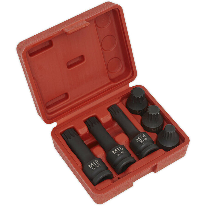 6pc Impact Spline Socket Bit Set - 1/2" Sq Drive - For VAG Steering Suspension Loops