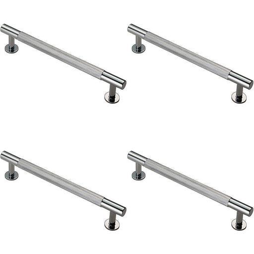 4x Knurled Bar Door Pull Handle 190 x 13mm 160mm Fixing Centres Chrome Loops
