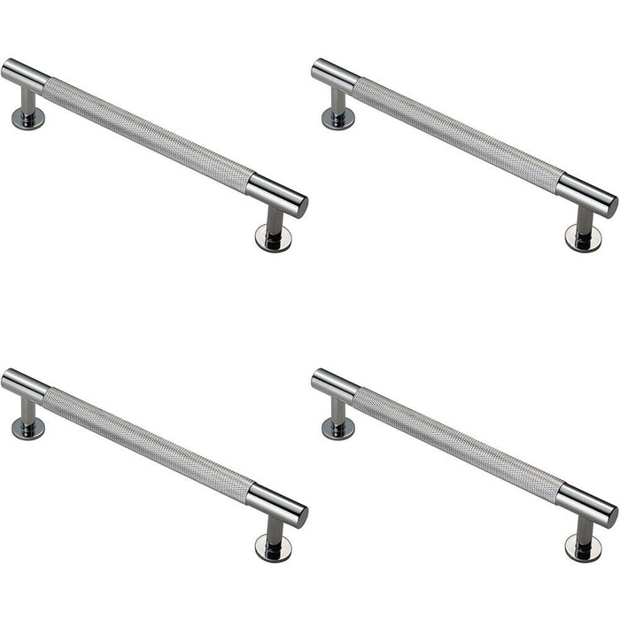 4x Knurled Bar Door Pull Handle 190 x 13mm 160mm Fixing Centres Chrome Loops