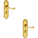 2x PAIR Reeded Scroll Lever on Shaped Bathroom Backplate 205 x 49mm Brass Loops