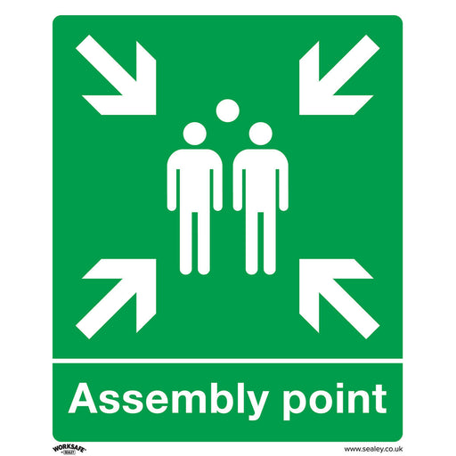 10x ASSEMBLY POINT Health & Safety Sign - Rigid Plastic 250 x 300mm Warning Loops