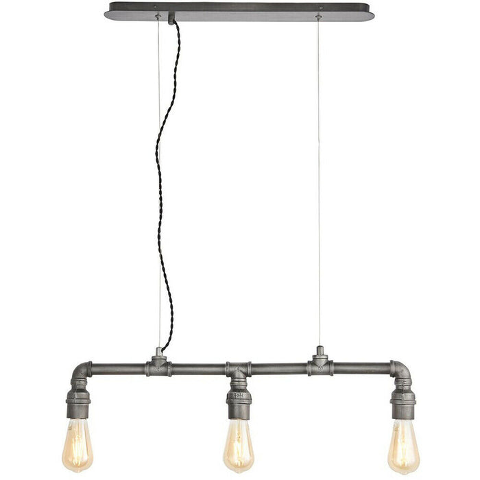 Multi Light Hanging Ceiling Pendant Aged Pewter Industrial Exposed Pipe Lamp Loops