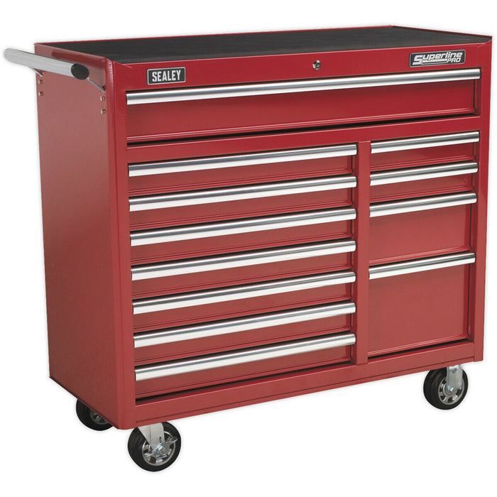 1050 x 465 x 1050mm 12 Drawer RED Portable Tool Chest Locking Mobile Storage Box Loops