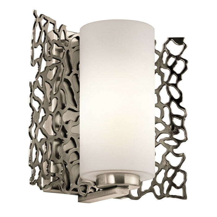 Wall Light Curved Open Metal Back/Tubular Glass Shade Front Pewter LED E27 100W Loops