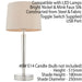 Modern Table Lamp & USB Charger Nickel & Mink Shade Metal Bedside Feature Light Loops