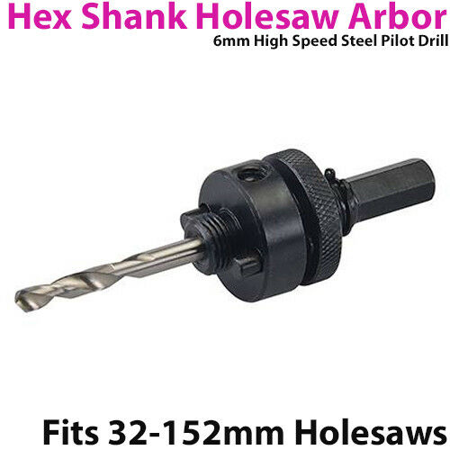 Holesaw Arbor & 6mm Pilot Drill *32 152mm Core Bits* Chuck Attachment/Adapter Loops