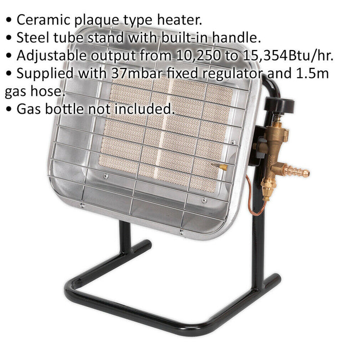 Space Warmer Propane Heater - Steel Tube Stand - 1.5m Gas Hose - Adjustable Loops