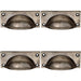 4x Square Plate Cabinet Cup Handle 90 x 40.5mm 77 x 28mm Fixings Pewter Loops
