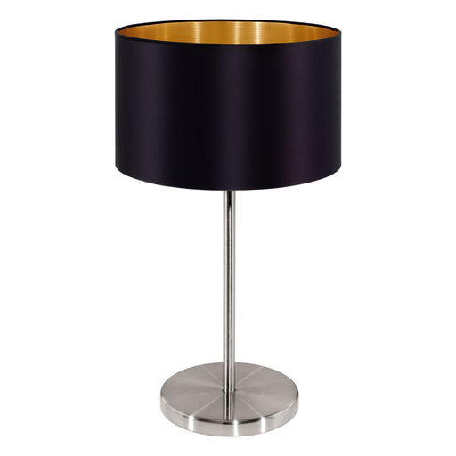 Table Lamp Colour Satin Nickel Steel Shade Black Gold Fabric Bulb E27 1x60W Loops