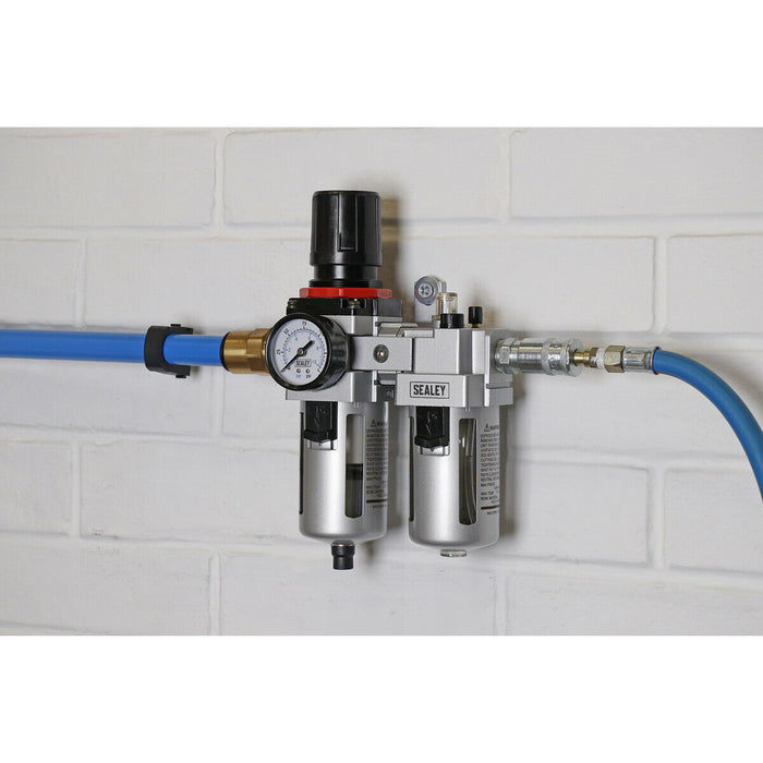 High Flow Air Supply Filter Regulator & Lubricator - 1/2" BSP 99cfm Max Airflow Loops