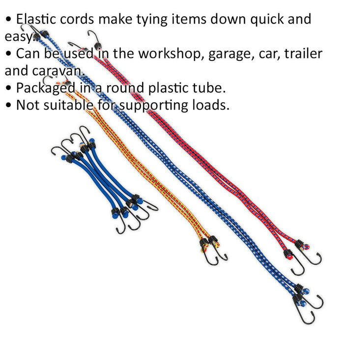 10 Piece Elasticated Bungee Cord Set - Assorted Sizes - 4 Different Lengths Loops