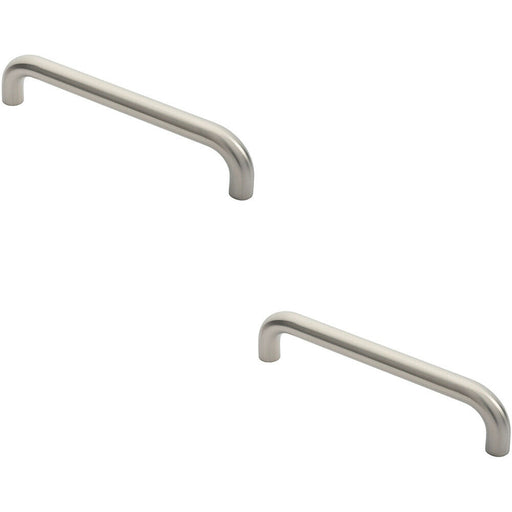 2x Round D Bar Pull Handle 325 x 25mm 300mm Fixing Centres Satin Steel Loops