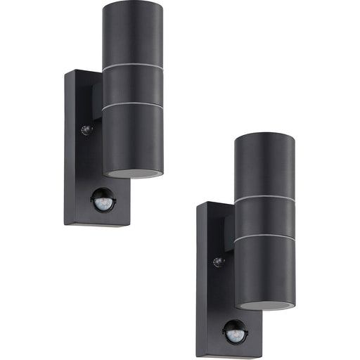 2 PACK IP44 Outdoor Wall Light & PIR Sensor Anthracite Steel 2x 3W GU10 Loops