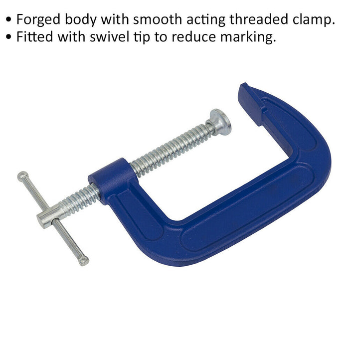 75mm Heavy Duty Forged G-Clamp - 25mm Throat - Threaded Screw Clamp Swivel Tip Loops