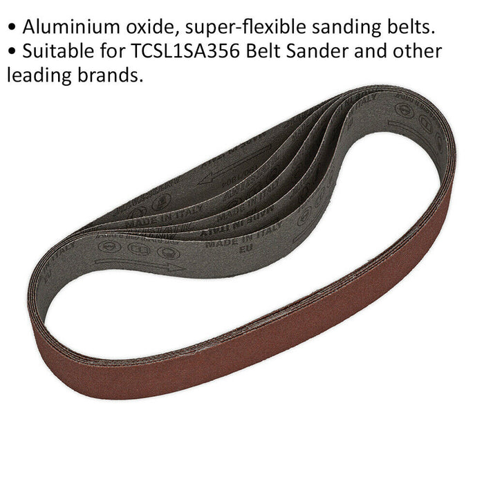 5 PACK - 30mm x 540mm Sanding Belts - 80 Grit Aluminium Oxide Cloth Backed Loop Loops