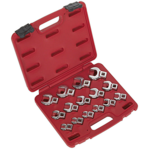 15pc Open Ended Crows Foot Nut Spanner Socket Set - 3/8" Square Drive Ratchet Loops