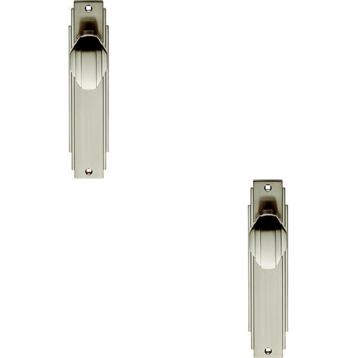 2x PAIR Line Detailed Door Knob on Latch Backplate 205 x 45mm Satin Nickel Loops