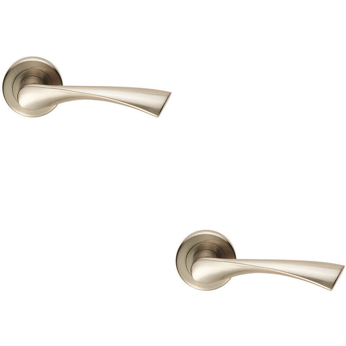 2x PAIR Angular Twisted Handle on Round Rose Concealed Fix Satin Nickel Loops