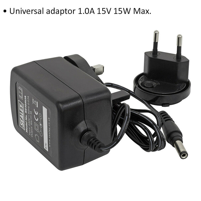15V Universal Adaptor 1.0A - 15W Max - Standard 3 Pin UK Plug & 2 Pin EU Plug Loops