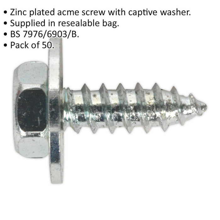 100 PACK M8 x 1/2 Inch Acme Screw with Captive Washer - Zinc Plated Fixings Loops