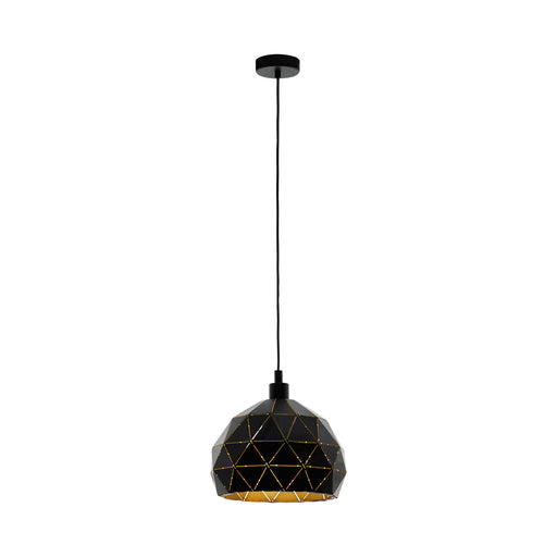 Pendant Ceiling Light Colour Black Faceted Outer Gold Inner Shade Bulb E27 1x60W Loops