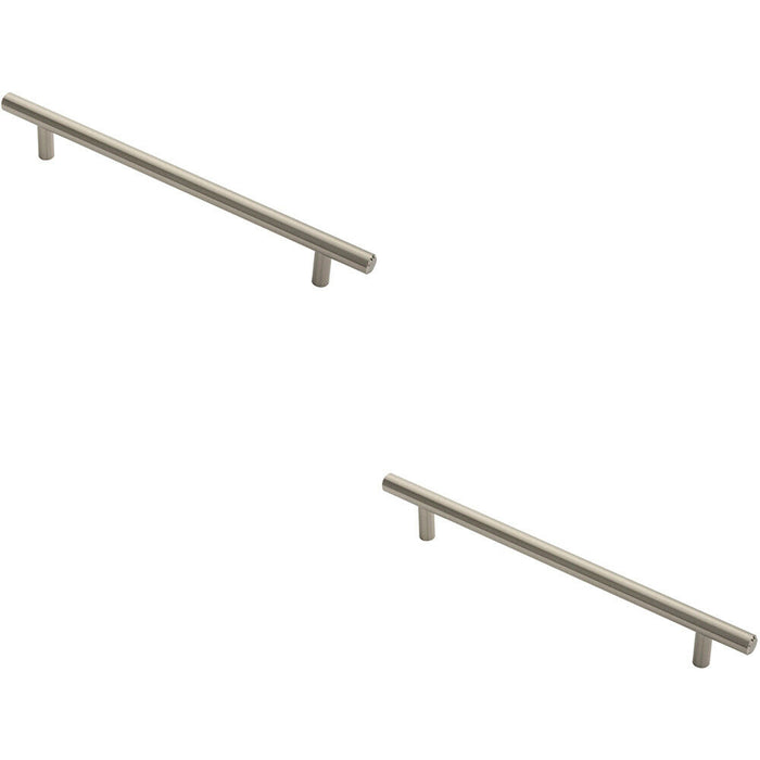 2x Round T Bar Cabinet Pull Handle 252 x 12mm 192mm Fixing Centres Satin Nickel Loops