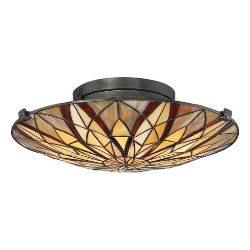 Semi Flush Light Tiffany Style Coloured Glass Uplight Valiant Bronze LED E27 60W Loops