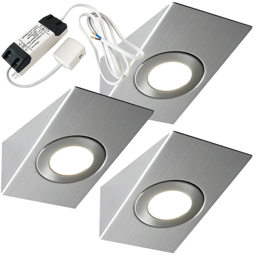 3x 2.6W LED Kitchen Wedge Spot Light & Driver Kit Stainless Steel Warm White Loops