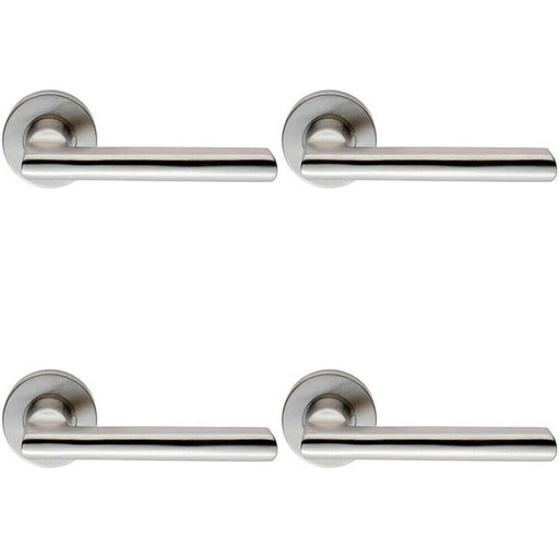 4x PAIR Straight Smooth Round Bar Handle on Round Rose Concealed Fix Satin Steel Loops